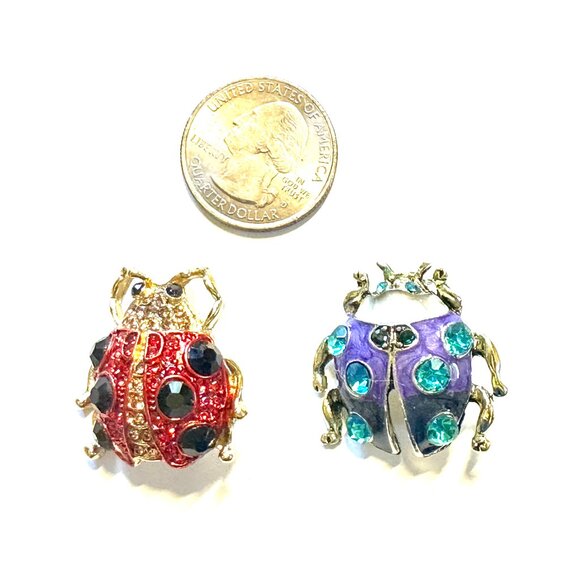 The Spotted Sweethearts — Vintage Style Rhinestone Ladybug Brooch Duo — EUC - Picture 2 of 7